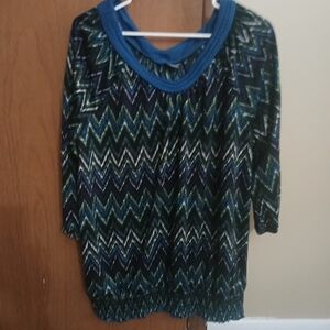 Faded Glory Blue and Green Chevron Blouse